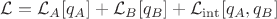 $\mathcal{L}=\mathcal{L}_A[q_A]+\mathcal{L}_B[q_B]+\mathcal{L}_{\mathrm{int}}[q_A,q_B]$