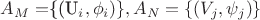 $A_{M} = $\{(U_{i}, \phi_{i})\},  A_{N} = \{(V_{j}, \psi_{j})\}