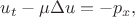 $u_t - \mu \Delta u = -p_x,$