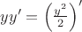 $yy'=\left(\frac{y^2}2\right)'$
