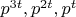 $p^{3 t}, p^{2 t}, p^{t}$