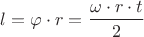${l}={\varphi}\cdot{r}=\dfrac{{\omega}\cdot{r}\cdot{t}}{2}$