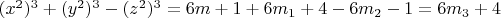 $(x^2)^3 + (y^2)^3-(z^2)^3 = 6m +1 + 6m_1 +4-6m_2 - 1 = 6m_3 +4$