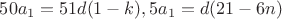 $ 50a_1=51d(1-k), 5a_1=d(21-6n) $