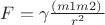 $F = \gamma\frac{\left(m1m2\rigth)}{r^2}$