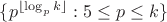 $\{ p^{\lfloor \log_p k \rfloor} : 5\leq p\leq k\}$