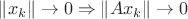 $\|x_k\| \to 0 \Rightarrow \|Ax_k\| \to 0$
