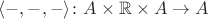 $\langle{-}, {-}, {-}\rangle\colon A\times\mathbb R\times A\to A$