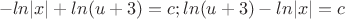 $$-ln|x|+ln(u+3)=c;
ln(u+3)-ln|x|=c$$