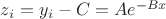 $z_i=y_i-C=Ae^{-Bx}$