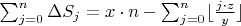 $\sum_{j = 0}^n\Delta S_j=  x\cdot n - \sum_{j = 0}^{n}\lfloor\frac{j\cdot z}{y} \rfloor $