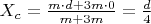 $X_{c}=\frac{m \cdot d+3m \cdot 0}{m+3m}=\frac{d}{4}$