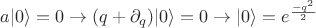 $a|0\rangle=0\to (q+\partial_q)|0\rangle=0\to |0\rangle=e^{\frac{-q^2}{2}}$
