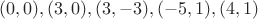 $$(0, 0), (3, 0), (3, -3), (-5, 1), (4, 1)$$