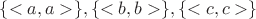 $\{<a, a>\}, \{<b, b>\}, \{<c, c>\}$