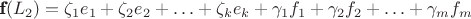 $ \textbf{f}(L_2) = \zeta_1 e_1 +\zeta_2 e_2 +\ldots + \zeta_k e_k + \gamma_1 f_1 +\gamma_2 f_2 + \ldots + \gamma_m f_m $ $ \textbf{f}(L_2) = \zeta_1 e_1 +\zeta_2 e_2 +\ldots + \zeta_k e_k + \gamma_1 f_1 +\gamma_2 f_2 + \ldots + \gamma_m f_m $