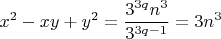 $$x^2-xy+y^2=\frac{3^{3q}n^3}{3^{3q-1}}=3n^3$$
