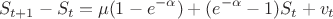 $$S_{t+1}-S_t=\mu(1-e^{-\alpha})+(e^{-\alpha}-1)S_t+v_t$$ $$S_{t+1}-S_t=\mu(1-e^{-\alpha})+(e^{-\alpha}-1)S_t+v_t$$