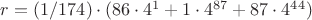 $r = (1/174) \cdot ( 86 \cdot 4^1 + 1\cdot4^{87} + 87\cdot4^{44})  $
