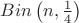 $
\[
Bin\left( {n,\frac{1}{4}} \right)
\]$