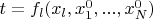 $t=f_l(x_l,x_1^0,...,x_N^0)$
