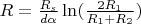 $R = \frac{R_s}{d\alpha} \ln(\frac{2 R_1}{R_1 + R_2})$