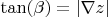 $\tan(\beta)=|\nabla z|$