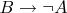 $B \rightarrow \neg A$