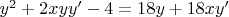$y^2+2xyy'-4=18y+18xy'$