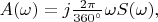 $A(\omega)=j\tfrac{2\pi}{360^\circ}\omega S(\omega),$