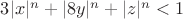 $3|x|^n+|8y|^n+|z|^n<1$ $3|x|^n+|8y|^n+|z|^n<1$