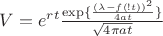 $V = {e^{rt}}\frac{{\exp \{ \frac{{{{(\lambda  - f(!t))}^2}}}{{4at}}\} }}{{\sqrt {4\pi at} }}$