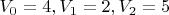 $V_0 = 4, V_1 = 2, V_2 = 5$