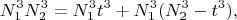 $$N_1^3N_2^3 =N_1^3 t^3+ N_1^3( N_2^3-t^3), $$