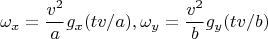 $$\omega_x = \frac{v^2}{a}g_x(tv/a), \omega_y = \frac{v^2}{b}g_y(tv/b)$$