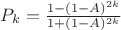 $P_k = \frac{1-(1-A)^{2k}}{1+(1-A)^{2k}}$
