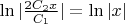 $\ln|\frac{2C_2x}{C_1}|=\ln|x|$