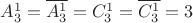 $A^1_3 = \overline {A^1_3} = C^1_3 = \overline {C^1_3} = 3$