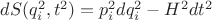 $dS(q_i^{2},t^{2}) = p_i^{2}dq_i^{2} - H^{2}dt^{2}  $