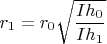 $$r_1=r_0\sqrt{\frac{Ih_0}{Ih_1}}$$