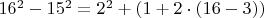 $16^2-15^2=2^2+(1+2\cdot(16-3))$