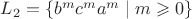 $L_2=\{b^mc^ma^m\mid m\geqslant0\}$