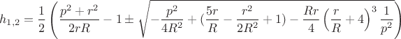 $$h_{1,2}=\frac{1}{2}\left( \frac{p^2+r^2}{2rR}-1\pm  \sqrt{-\frac{p^2}{4R^2}+(\frac{5r}{R}-\frac{r^2}{2R^2}+1)-\frac{Rr}{4}\left(\frac{r}{R}+4 \right)^3\frac{1}{p^2}}\right)$$