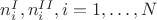 $n^{I}_i, n^{II}_i, i = 1,\dots,N$