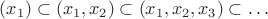 $(x_1) \subset (x_1, x_2) \subset (x_1, x_2, x_3) \subset \ldots$