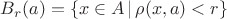 $B_r(a)=\{x\in A\,|\,\rho (x,a)<r\}$