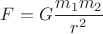 $F=G\dfrac{m_1m_2}{r^2}$
