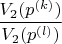 $\dfrac{V_2(p^{(k)})}{V_2(p^{(l)})}$