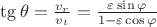 $\tg\theta=\frac{v_r}{v_t}=\frac{\varepsilon\sin\varphi}{1-\varepsilon\cos\varphi}$