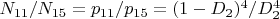 $N_{11}/N_{15}=p_{11}/p_{15}=(1-D_2)^4/D_2^4$
